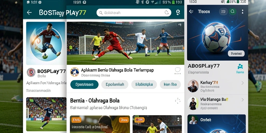 Antarmuka aplikasi BOSPLAY77 dengan berita olahraga bola terkini.