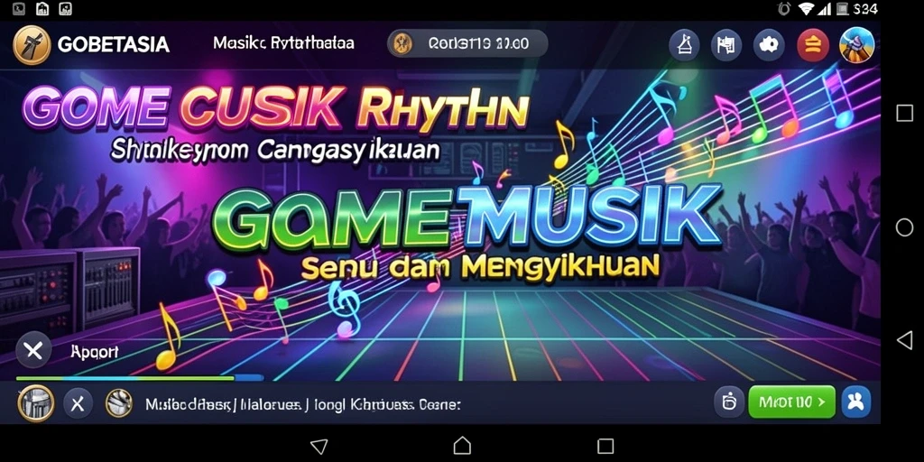 Tampilan antarmuka GOBETASIA saat bermain Musik Rhythm yang penuh warna.