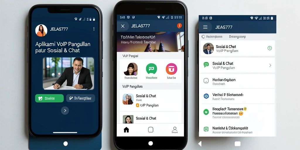 Antarmuka pengguna JELAS777 dengan fitur VoIP Panggilan yang menarik.